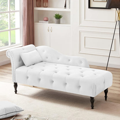 60.6" Velvet Chaise Lounge Chair with 1 Pillow and Nailhead Trimmed