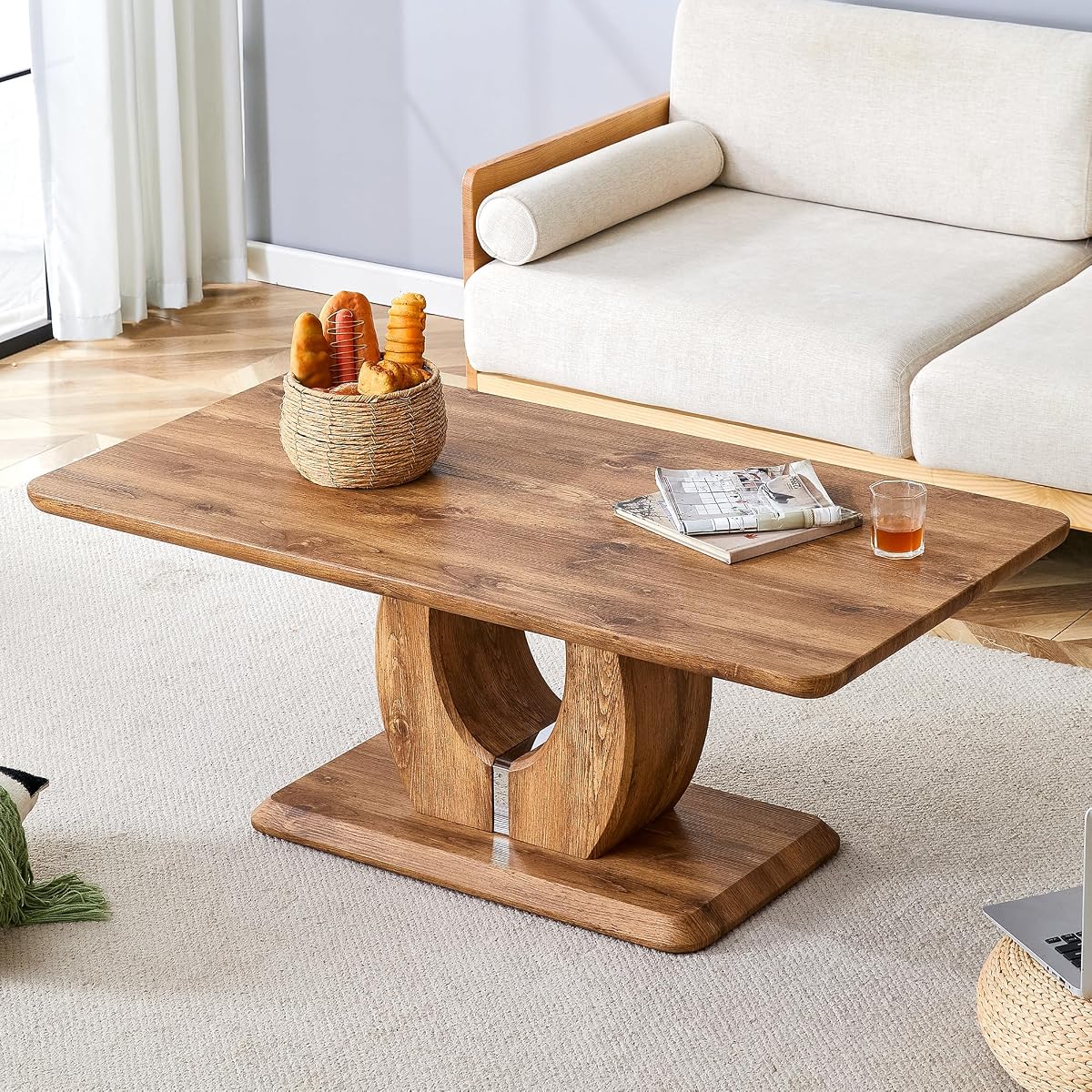 47 Inch Wood Coffee Table, Large Modern Coffee Tables for Living Room, Rectangular Center Table Tea Table Accent Furniture, Brown Wood-Looking Desktop