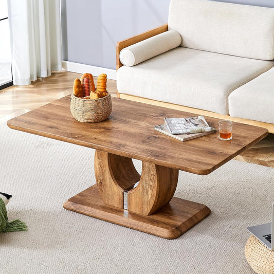 47 Inch Wood Coffee Table, Large Modern Coffee Tables for Living Room, Rectangular Center Table Tea Table Accent Furniture, Brown Wood-Looking Desktop
