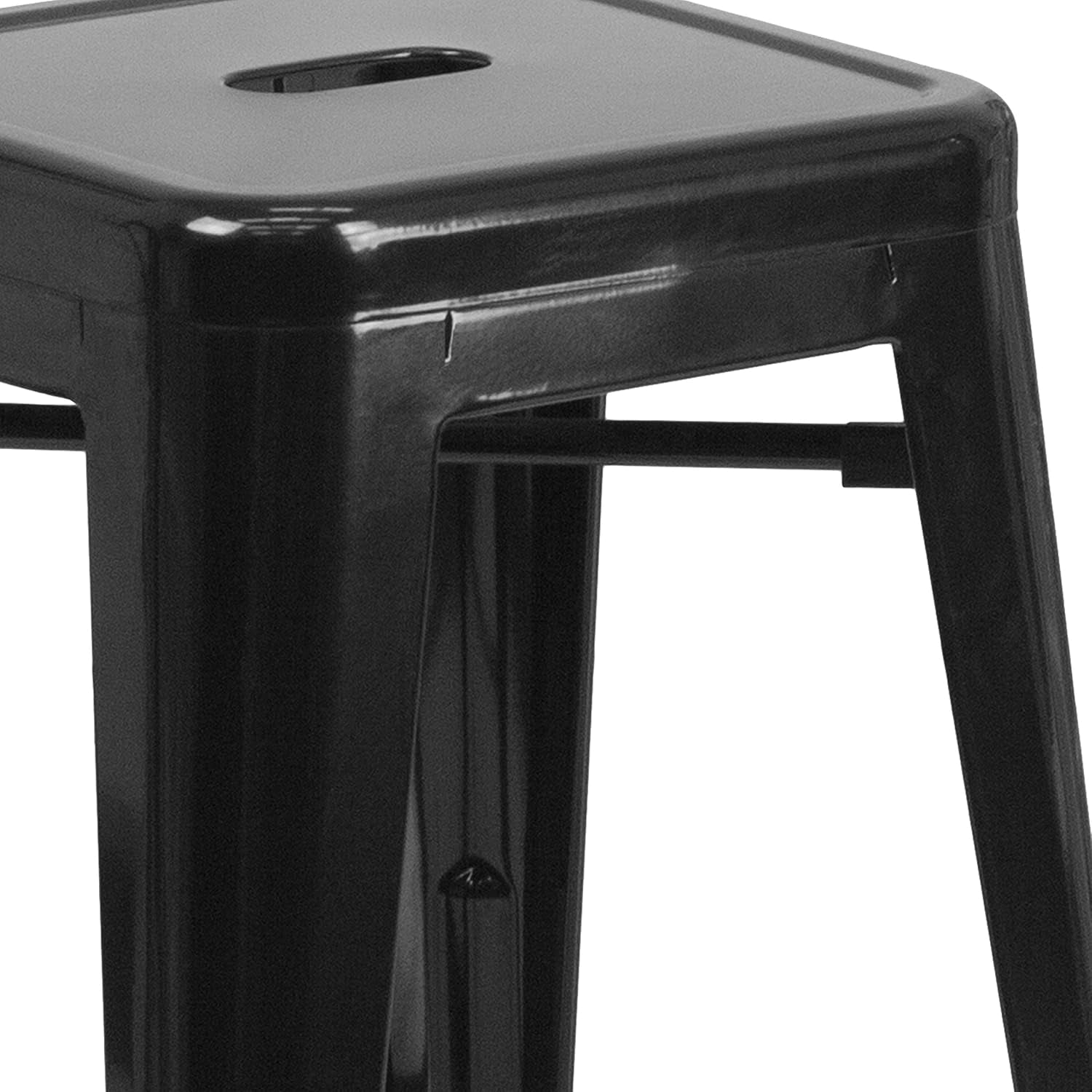 Lily 4 Pack Commercial Grade 24" High Backless Black Metal Indoor-Outdoor Counter Height Stool with Square Seat
