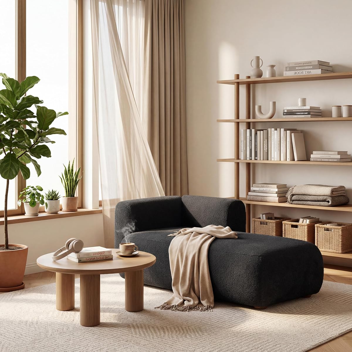 Boucle Upholstered Right Facing Chaise Lounge Indoor for Living Room Bedroom