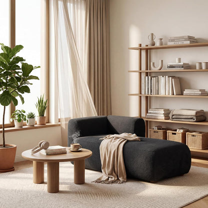 Boucle Upholstered Right Facing Chaise Lounge Indoor for Living Room Bedroom