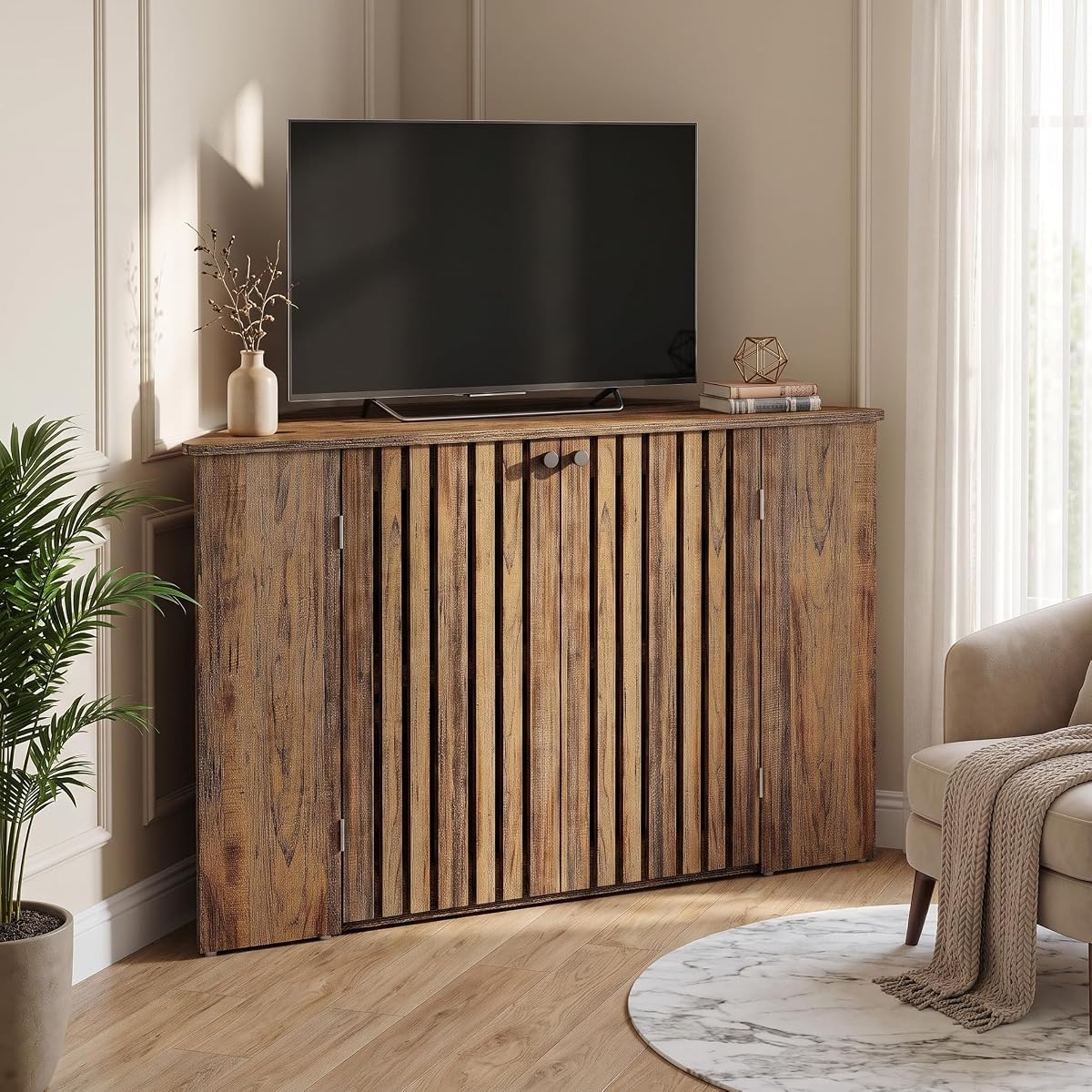 53" Farmhouse Corner TV Stand with Storage for TVs up to 65 Inch