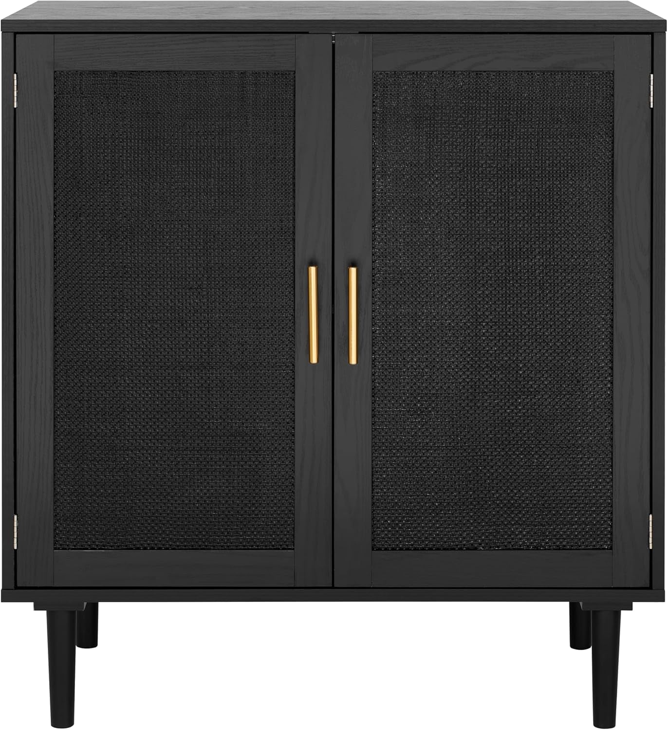 Sideboard Buffet Kitchen Storage Cabinet with Black Painted Rattan Decorated Doors, Dining Room, Hallway, Cupboard Console Table, Liquor/Accent Cabinet, 31.5X 15.8X 34.6 Inches, Black