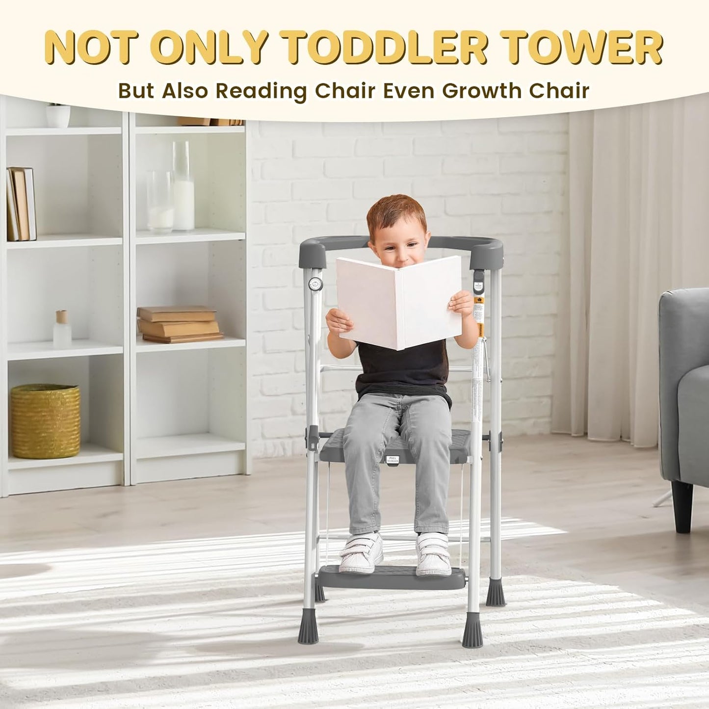 Kids 2 Steps Step Stool, Toddler Tower for Kitchen Counter Learning, Toddler Kitchen Stool Helper with Anti-Drop Safty Railing Kids Standing Folding Stepper