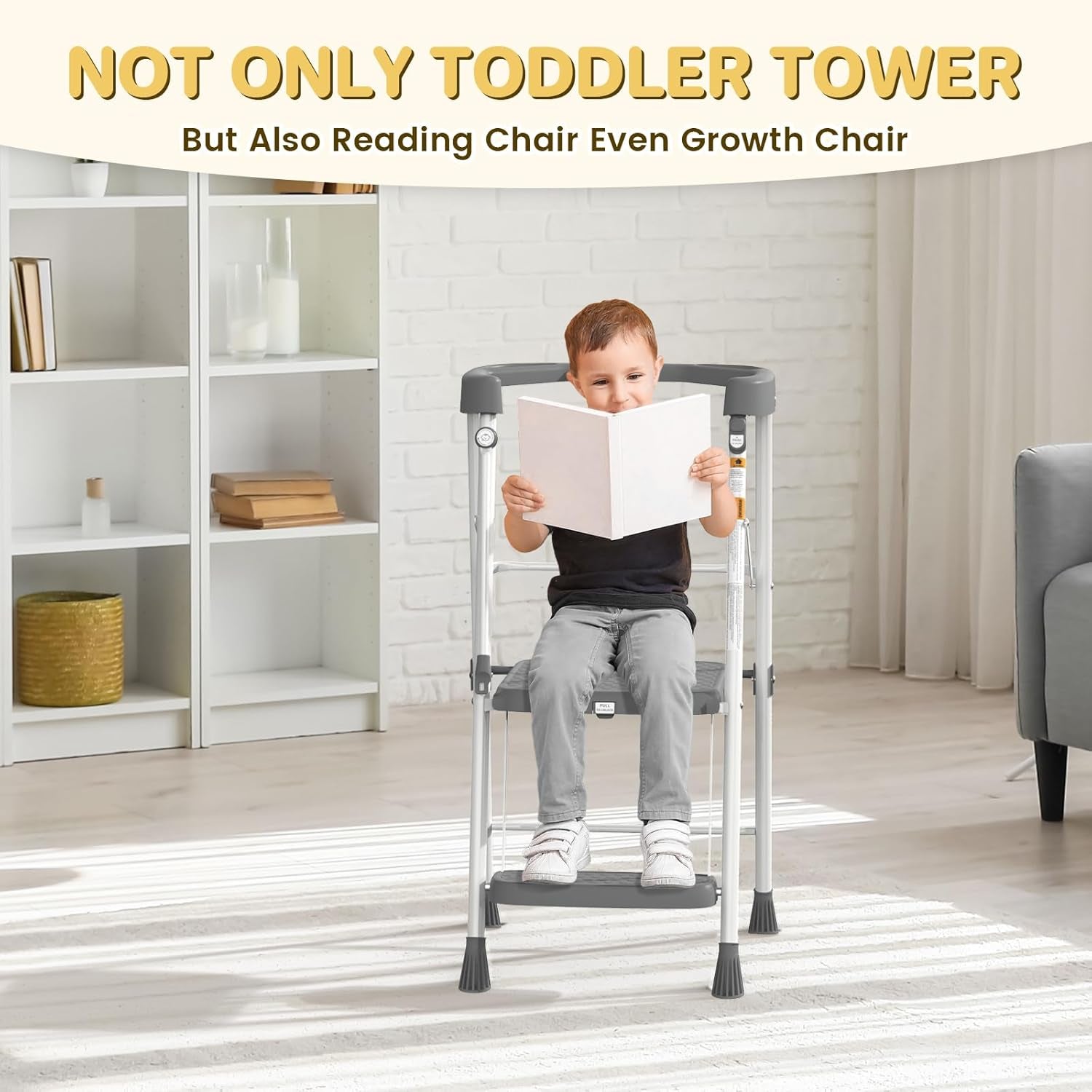 Kids 2 Steps Step Stool, Toddler Tower for Kitchen Counter Learning, Toddler Kitchen Stool Helper with Anti-Drop Safty Railing Kids Standing Folding Stepper