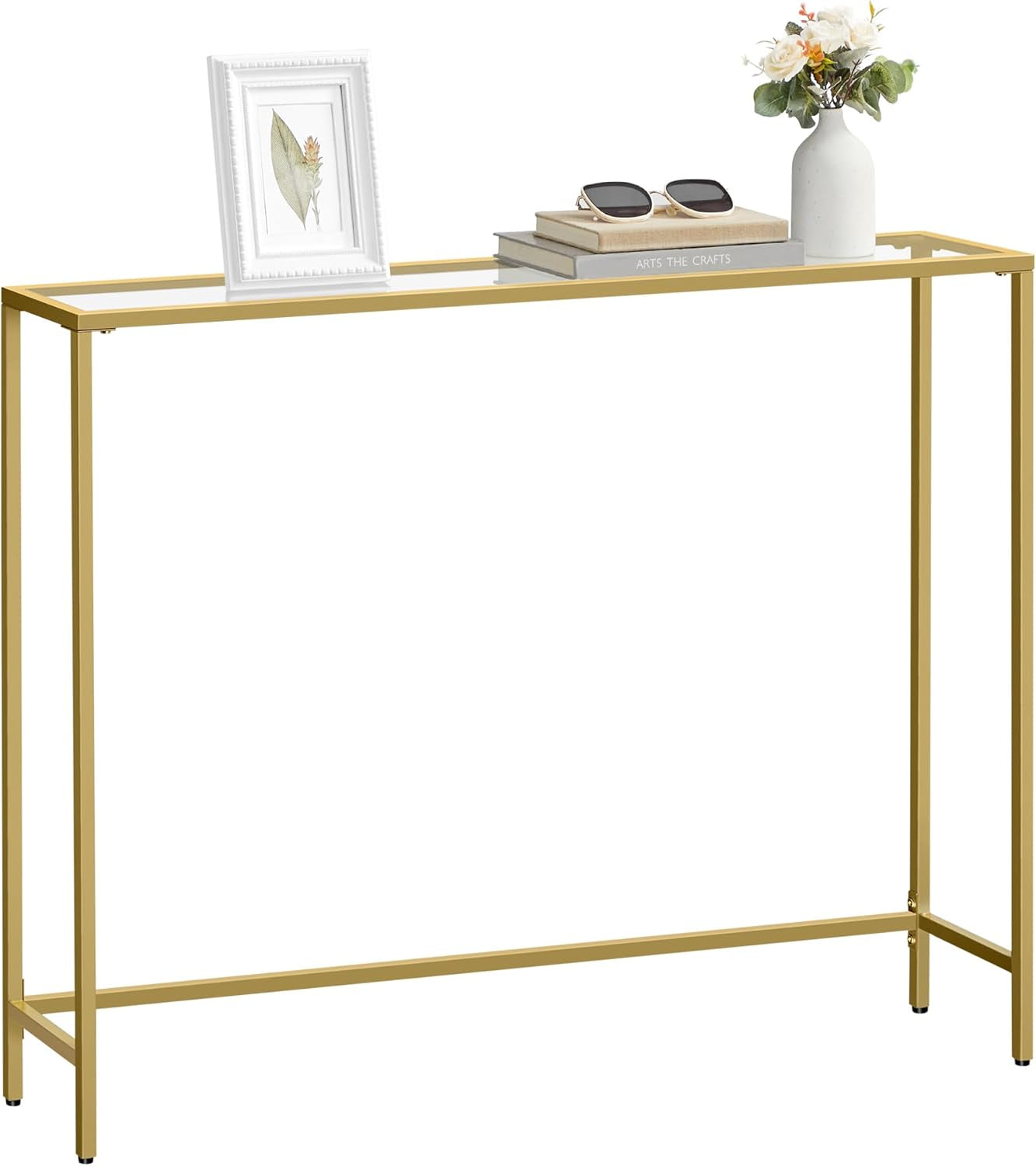 Entryway Table, Console Table, Tempered Glass Tabletop, Modern Sofa Table, Easy Assembly, with Adjustable Feet, for Living Room, Entryway, Pale Gold and Transparent ULGT132A01