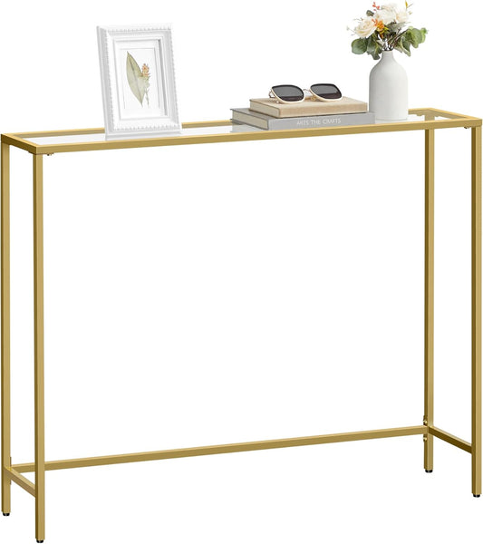 Entryway Table, Console Table, Tempered Glass Tabletop, Modern Sofa Table, Easy Assembly, with Adjustable Feet, for Living Room, Entryway, Pale Gold and Transparent ULGT132A01
