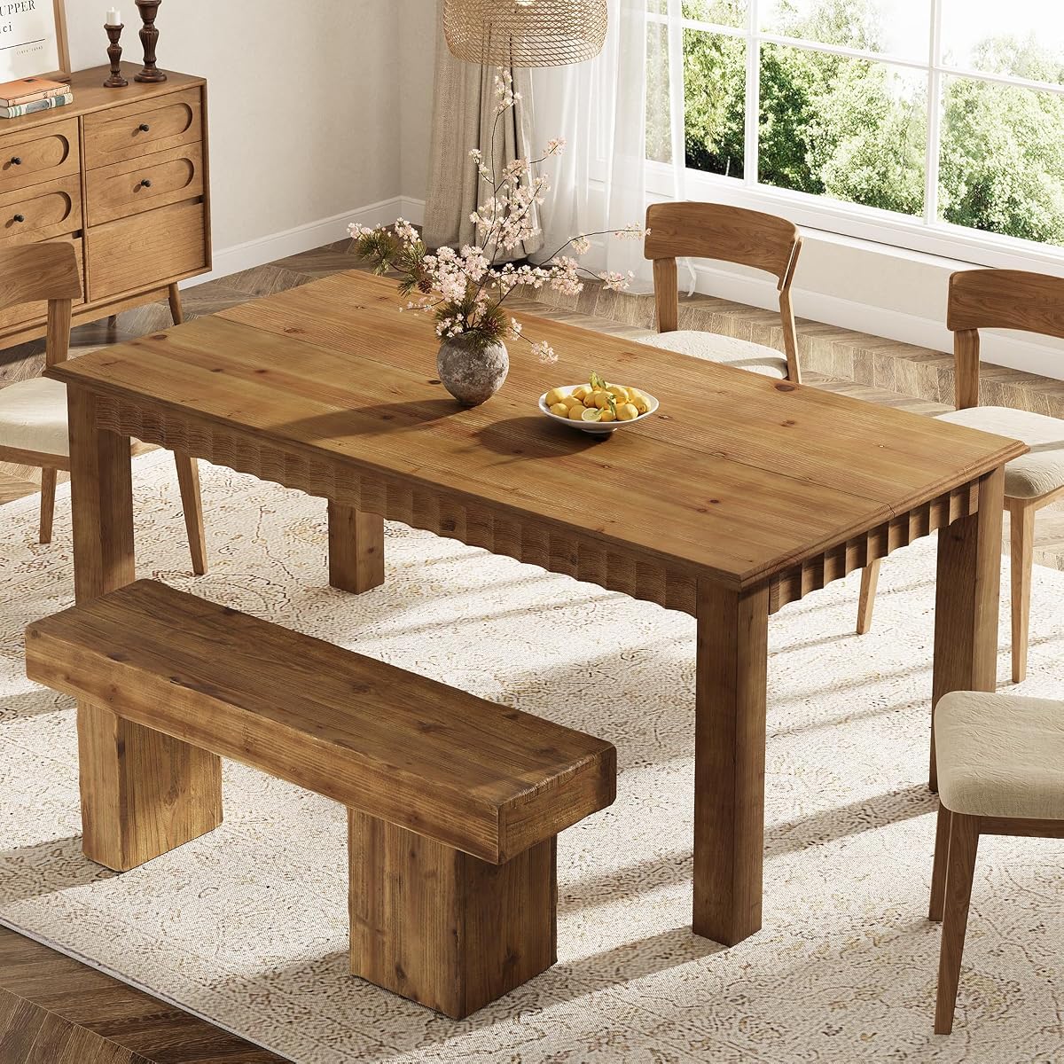 63-Inch Solid Wood Dining Table for 6