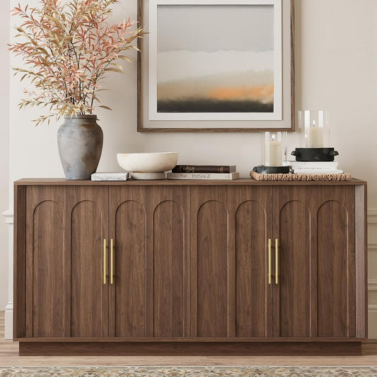 67" Sideboard Buffet Cabinet with Storage, Arched Doors, Walnut