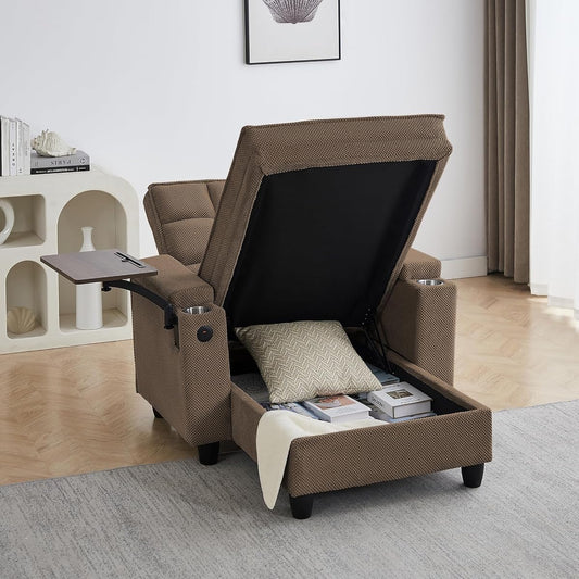 6-Position Adjustable Convertible Chaise Lounge Sleeper Chair with Storage