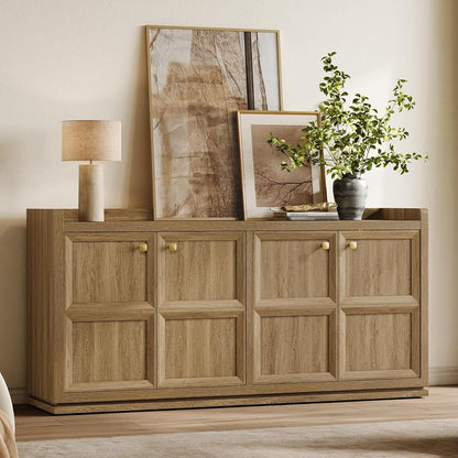 61.7" Buffet Cabinet 4-Door Sideboard Kitchen Living Room Brown Oak