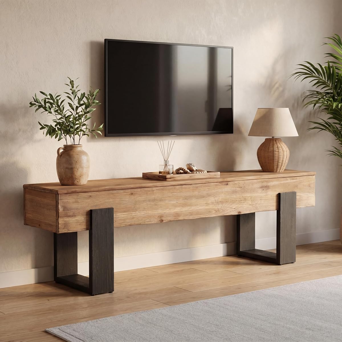 63-Inch Solid Wood TV Stand for 55/60/65/75-Inch TVs