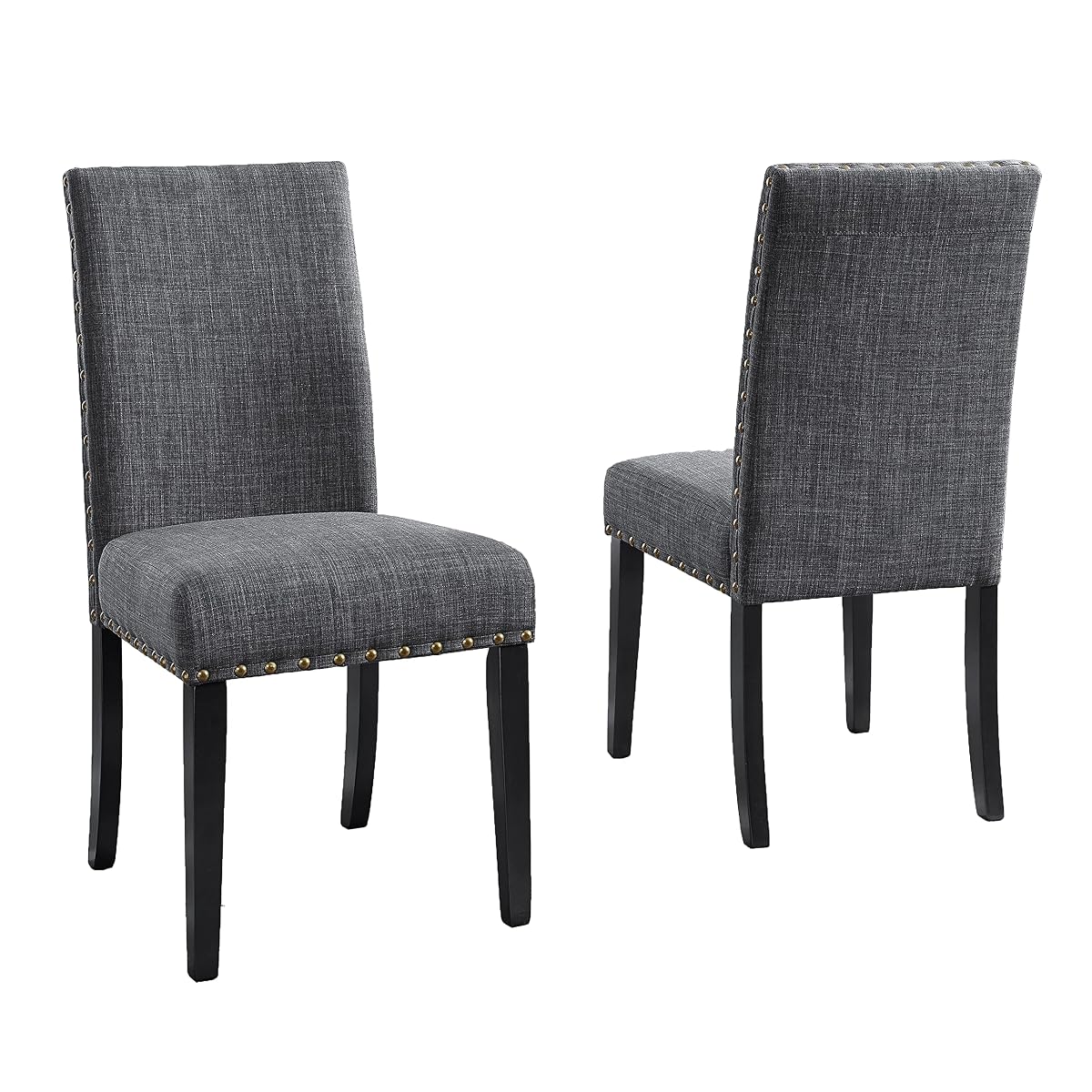 Biony Gray Fabric Dining Chairs with Nailhead Trim, Pack of 2