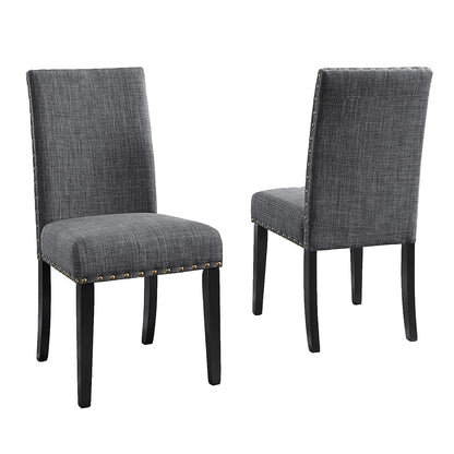 Biony Gray Fabric Dining Chairs with Nailhead Trim, Pack of 2