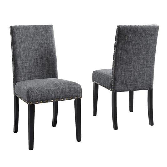 Biony Gray Fabric Dining Chairs with Nailhead Trim, Pack of 2