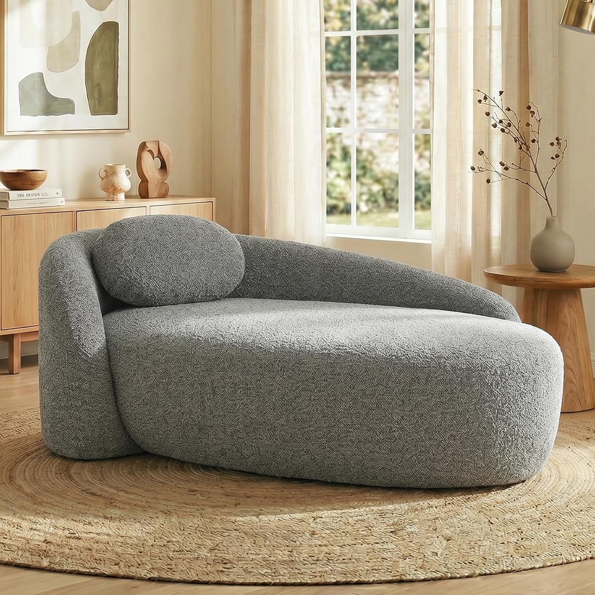 67" Chaise Lounge Chair Indoor Oval Boneless Lounge Sofa, Dark Grey