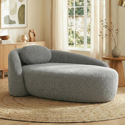67" Chaise Lounge Chair Indoor Oval Boneless Lounge Sofa, Dark Grey