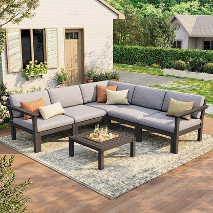 6-Piece Patio Sectional Sofa Set, Modular Outdoor Furniture Set - All-Weather Waterproof HIPS Frame & Quick-Dry Olefin Cushions, Black