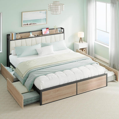 California King Bed Frame with 4 Storage Drawers & Charged