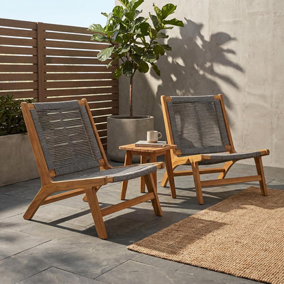 Calma Acacia Wood Patio Accent Chairs Set of 2, Outdoor Bistro Chair Set with Woven Rope Seat, Lounge Chair Outdoor for Patio Furniture Set, Teak+Grey