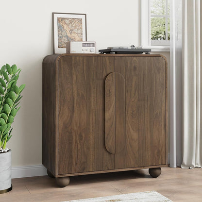 Walnut Sideboard Cabinet, Freestanding Buffet Cabinet with Spherical Feet, Wood Storage Cabinet with Adjustable Shelf for Living Room, Entryway, Hallway