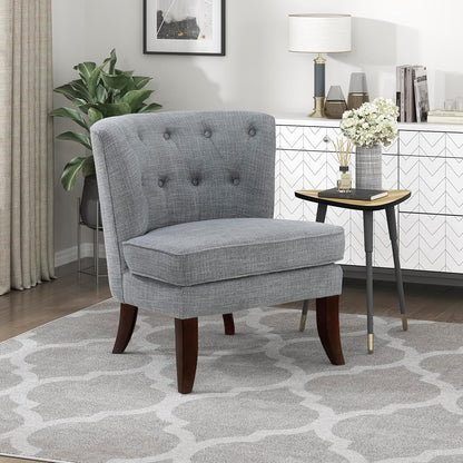 Accent Chair, Textured Fabric Upholstered Armless Chair with Solid Wood Legs, Button Tufted Curved Back for Living Room/Bedroom/Office/Waiting Area, Dark Gray
