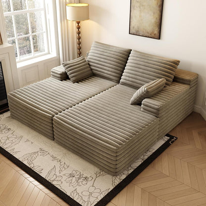 80” Oversized Double Lounge Chaise,Cloud Plush Sofa Bed,Upholstered Boneless Cloud Sofa Deep Seat,No Assembly Required,Modern Corduroy Sleeper Loveseat Chair for Living Room Bedroom Reading,Camel