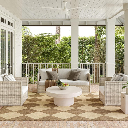 Outdoor Performance Collection Sabina Brown/Ivory, 6'7" Square, Soft, High Traffic, Stain Resistant, Easy Clean, Durable Area Rug for Indoor/Outdoor Patio, Deck, Porch, Garden, Courtyard