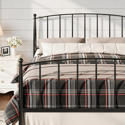 Metal Full Size Platform Bed Frame, 37'' Tall Footboard, Black