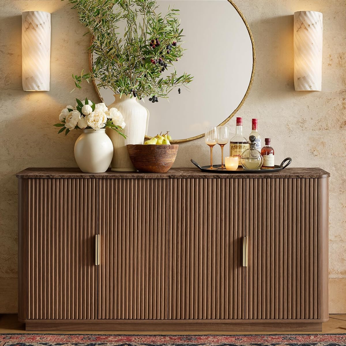 63" Fluted Sideboard Buffet Cabinet with Storage