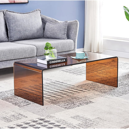 Glass Coffee Table, Modern Amber Coffee Tables for Living Room, Small Rectangle Tempered Glass Waterfall Sofa End Table, 39.4" x 19.7" x 13.78“
