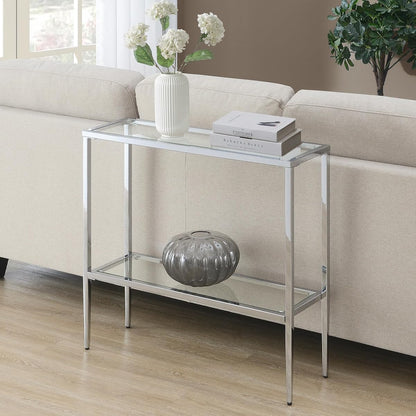 Nadia Chrome Entryway Table 31.5" - Contemporary Modern Sofa Console Table with Storage Shelf, Narrow Minimalist Hall Table for Living Room, Bedroom, Bathroom, Glass/Chrome