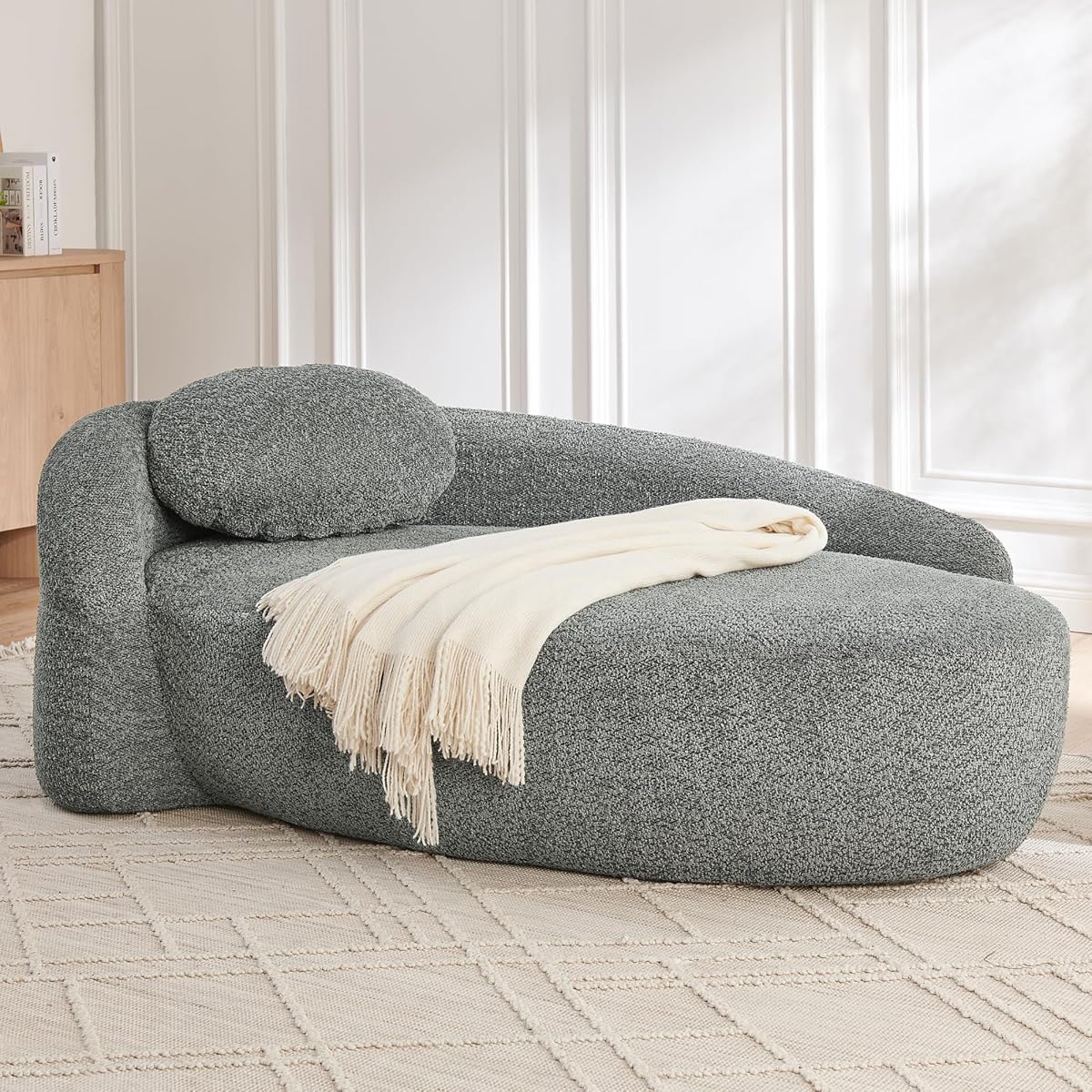 67" Oval Chaise Lounge Chair Indoor with Curved Back Pillows