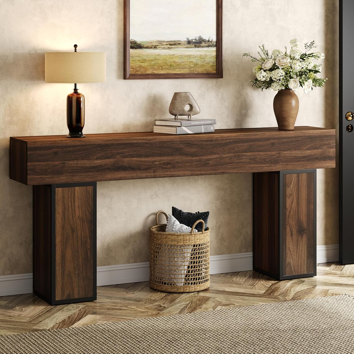 70.9-Inch Long Console Table, Wooden Sofa Table Behind Couch Tables, Farmhouse Entryway Table Accent Table for Entrance, Hallway, Living Room, Foyer, Rustic Brown