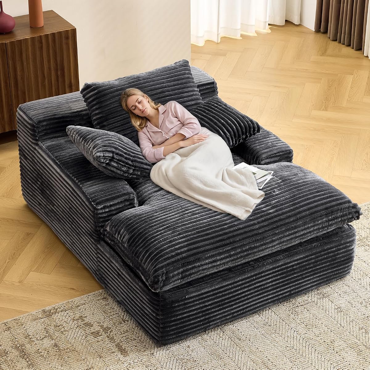 67" Oversized Boneless Chaise Lounge Chair Indoor, Grey