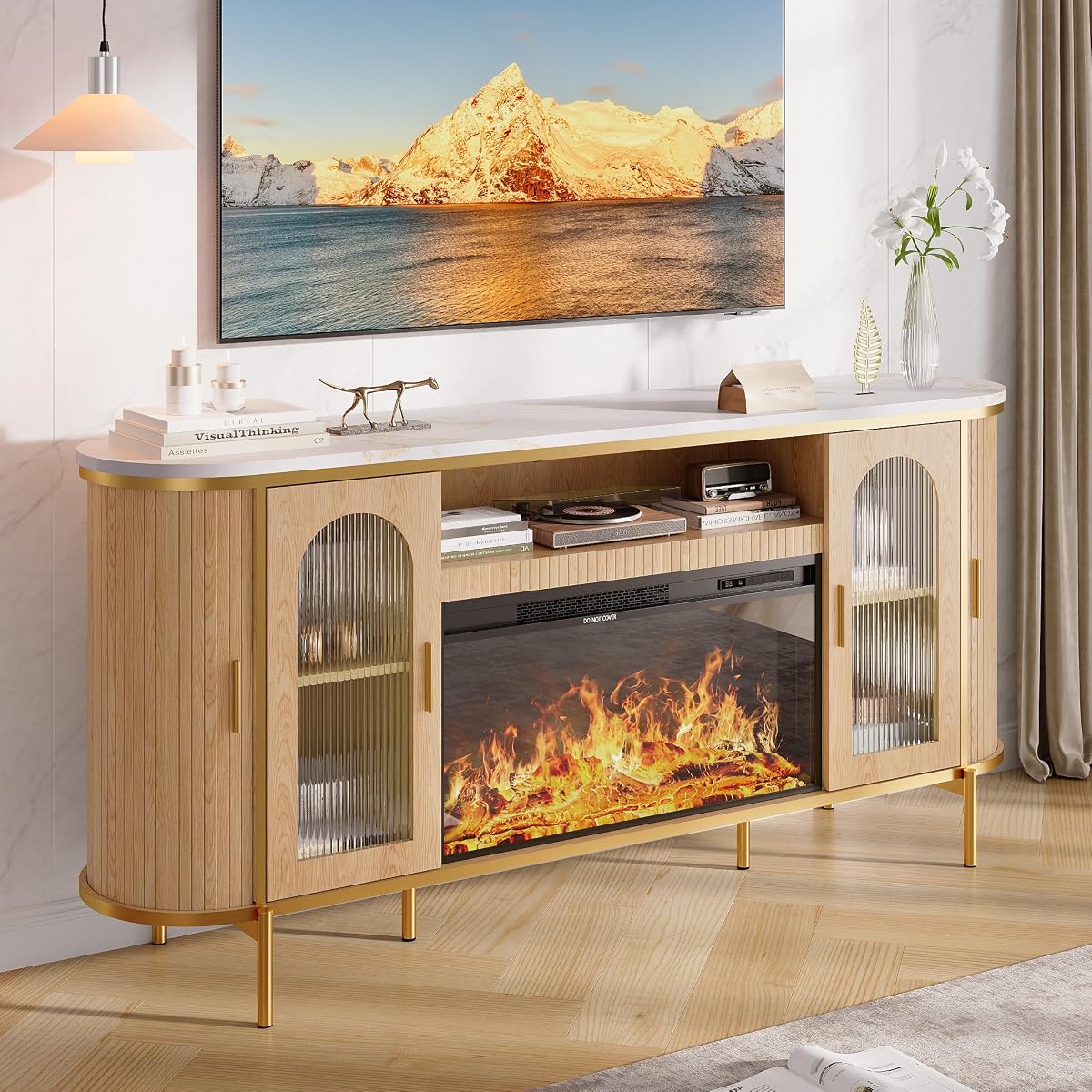 70" Fluted Fireplace TV Stand for TVs Up to 80 Inches