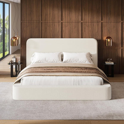 Queen Upholstered Platform Bed Frame with Padded Headboard