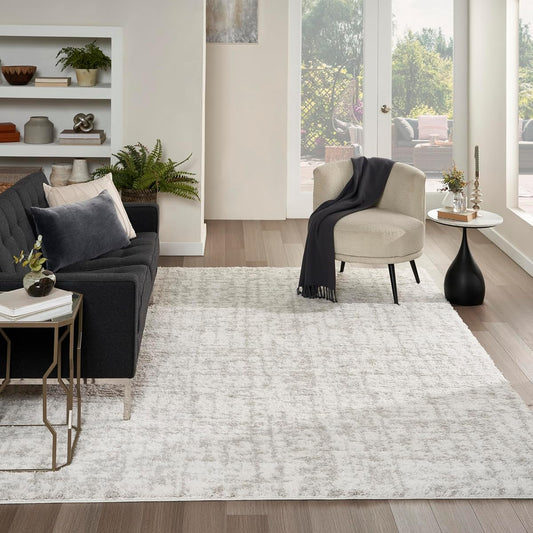 Home Modern Shag Ivory Grey 7'10" x 9'10" Area Rug, Easy Clean, Non Shedding