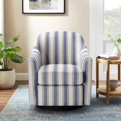 Swivel Accent Chair, Swivel Barrel Chair Modern Upholstered Round Armchair, Comfy Club Reading Chairs for Adults, Reading Accent Chairs for Living Room, Bedroom, Office (Navy Stripe)