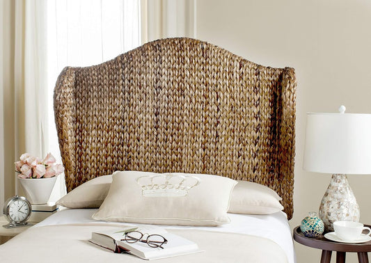SAFAVIEH Furniture, Nadine Banana Leaf Full Headboard, Brown, Solid Wood