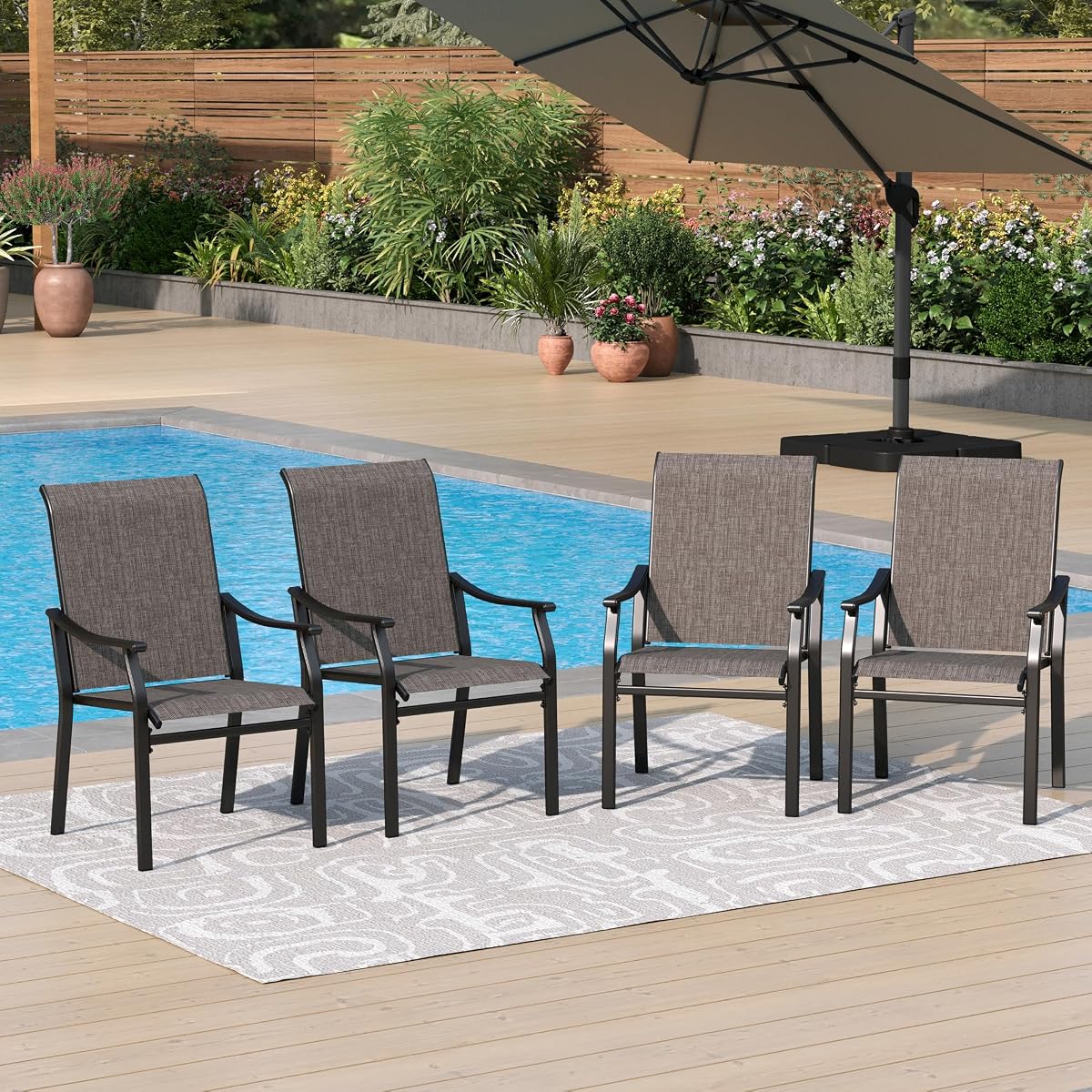 Outdoor Dining Chairs Set of 4, Breathable Textilene Fabric and Metal Frame with Backrest and Armrest,Quick-Dry and Rustproof,Patio Chairs for Lawn,Garden