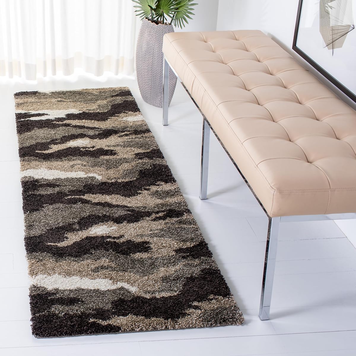 SAFAVIEH Florida Shag Collection Runner Rug - 2'3" x 9', Beige & Multi, Camouflage Design, Non-Shedding & Easy Care, 1.2-inch Thick Ideal for High Traffic Areas in Living Room, Bedroom (SG453-1391)