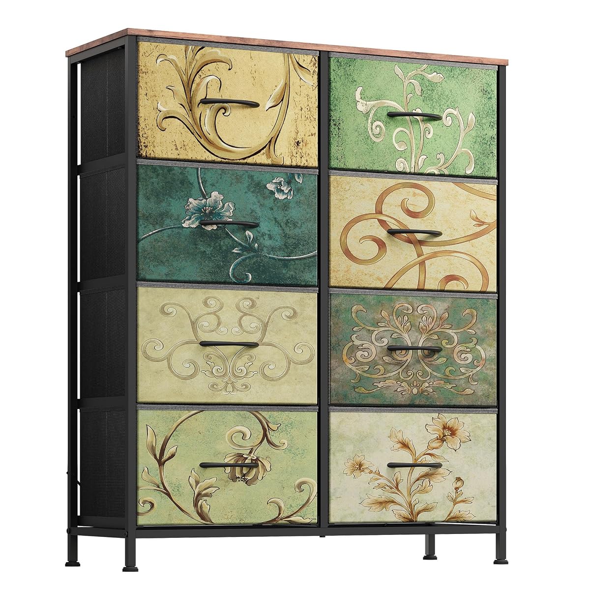 8 Drawer Fabric Dresser for Bedroom, Tall Storage Tower, Floral