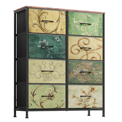 8 Drawer Fabric Dresser for Bedroom, Tall Storage Tower, Floral