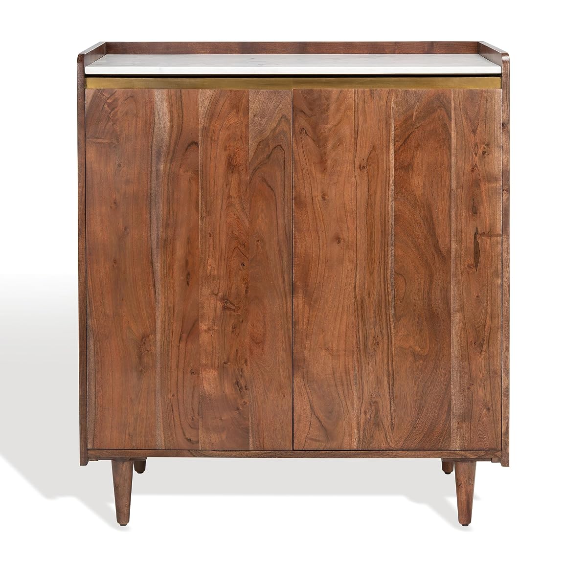 Couture Home Collection Milana Walnut Brown/White Marble Top Storage Bar Cabinet