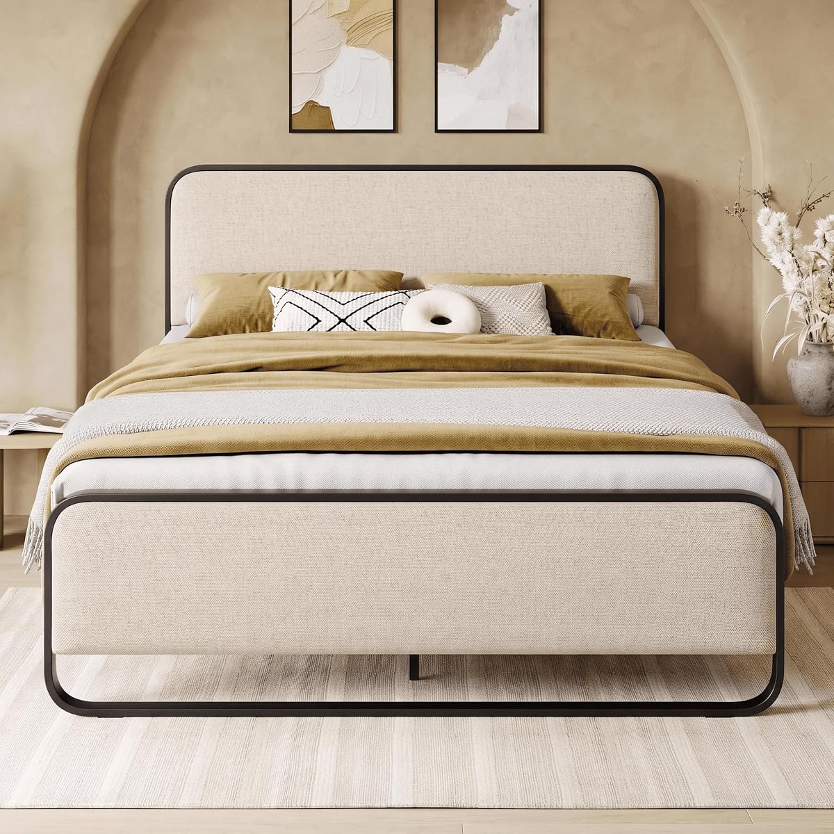 Queen Metal Bed Frame in Beige