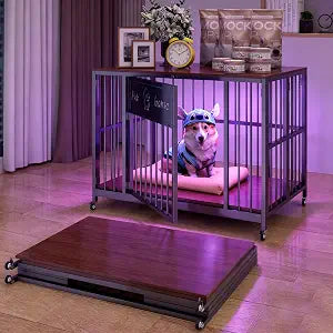 39" Foldable Dog Crate Furniture for Medium Dogs, Walnut, view 2