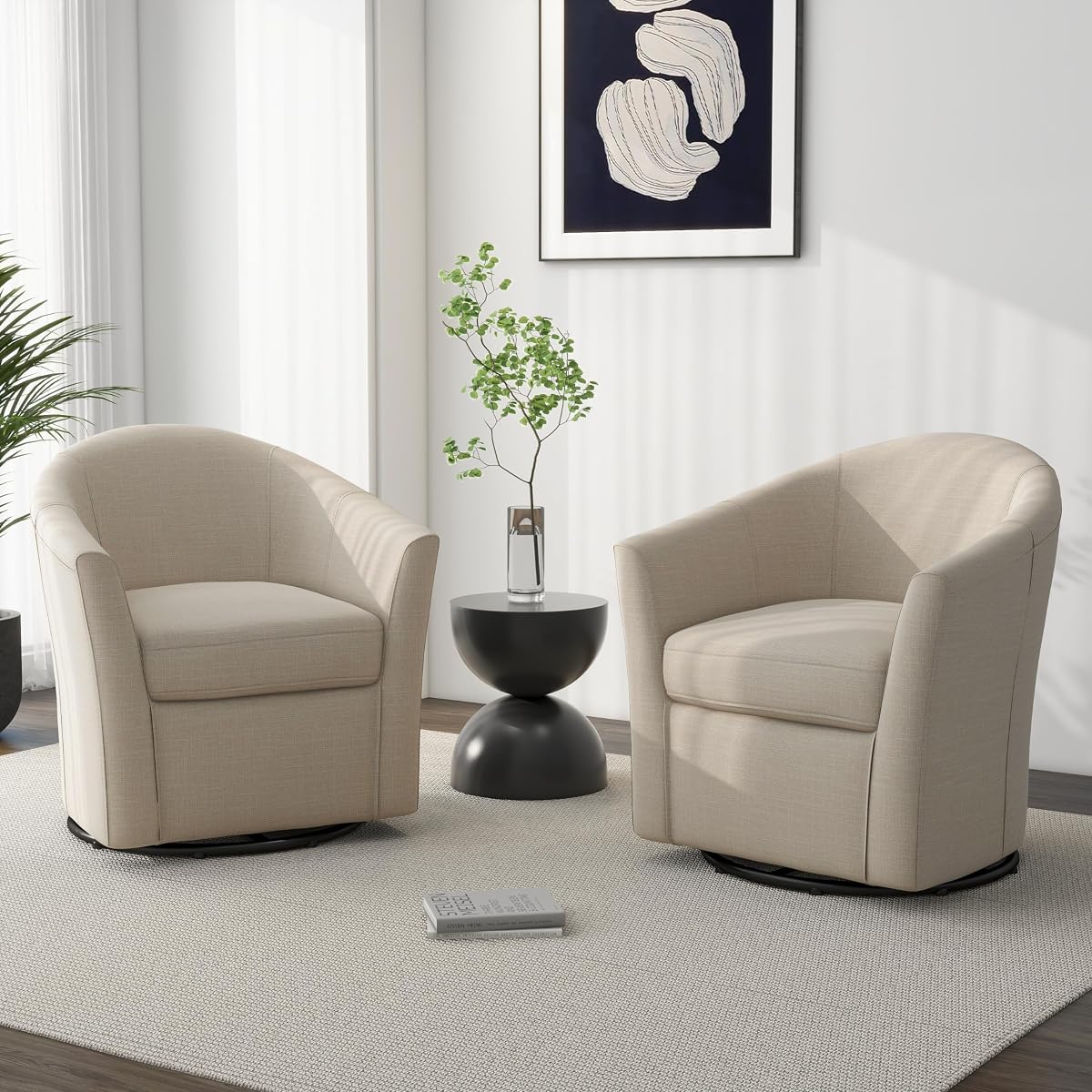 Mid-Century Modern Swivel Barrel Accent Chair, Brown, Set of 2