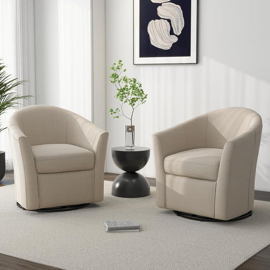 Mid-Century Modern Swivel Barrel Accent Chair, Brown, Set of 2